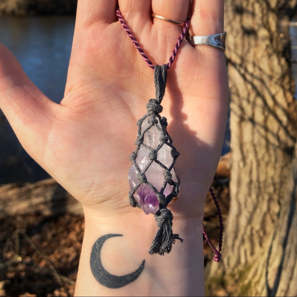 Amethyst Raw Macrame Necklace